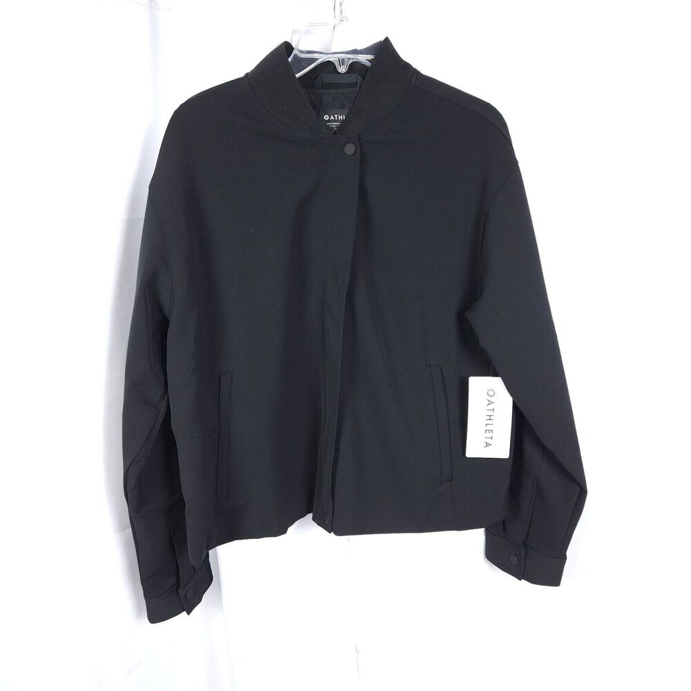 NWT Athleta Women's Large Black Endless Bomber Jacket PrimaStretch‎